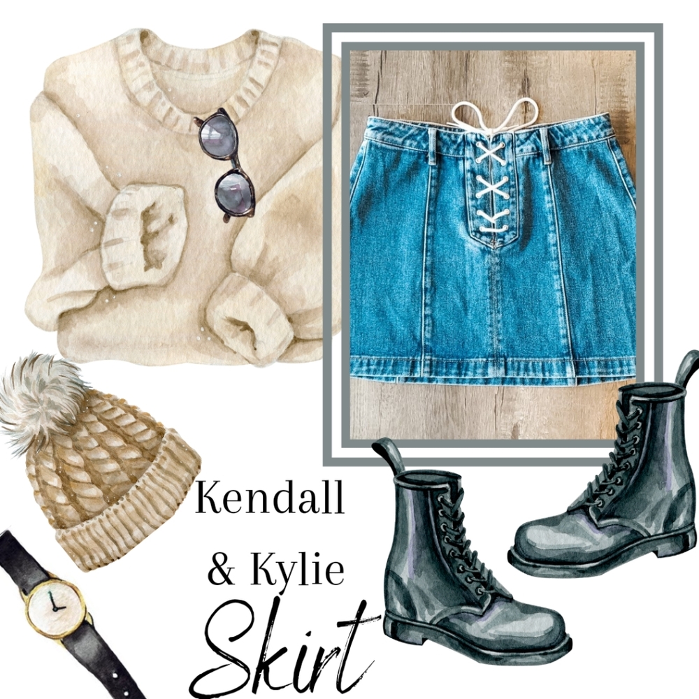 Kendall & Kylie Lace Up Denim Jean Mini Skirt
